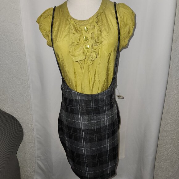 NWT High waisted Plaid Suspender pencil skirt - Picture 2 of 3